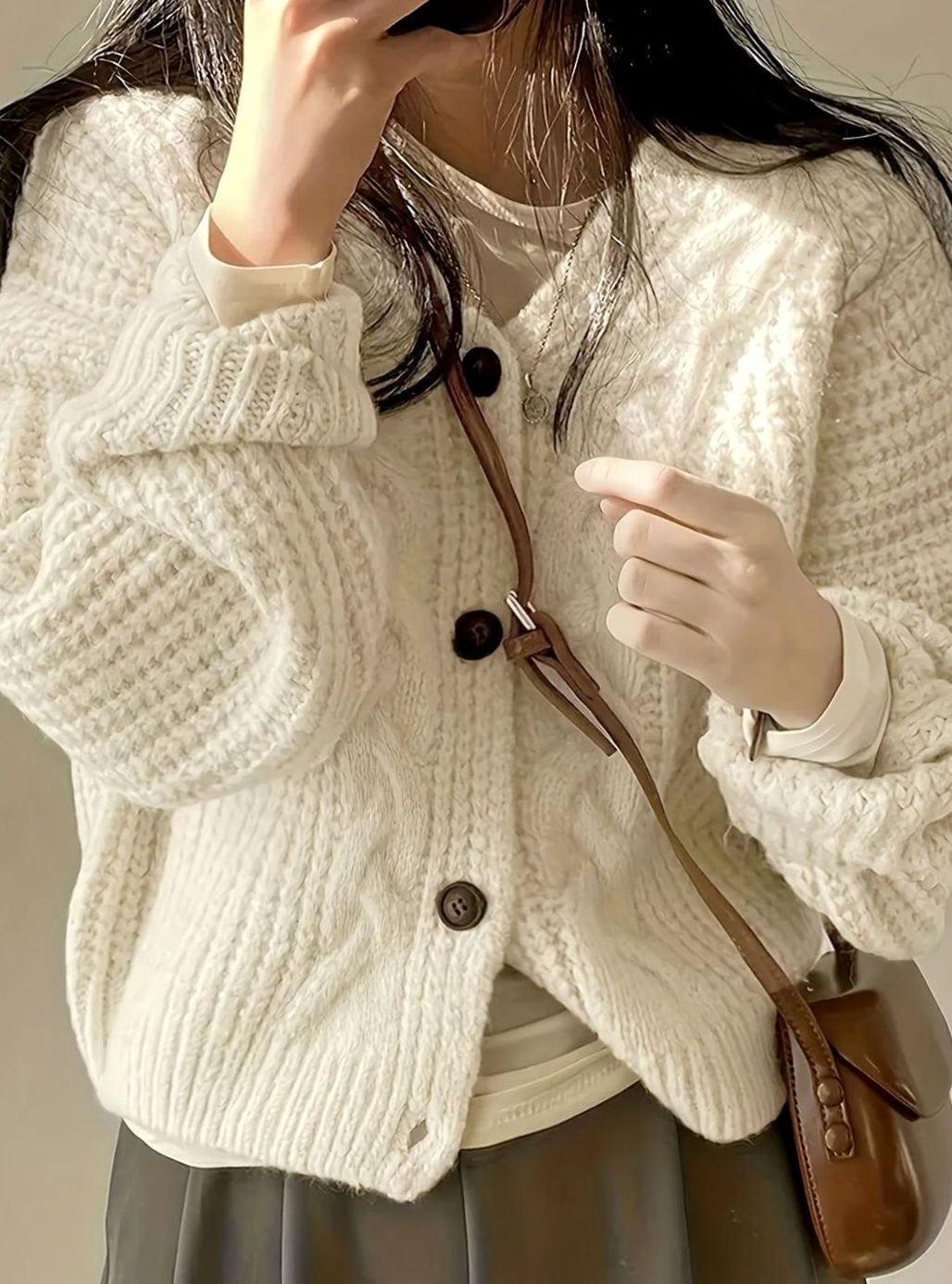 Harper | Cardigan Femme Oversize en Tricot à Câbles avec Boutons
