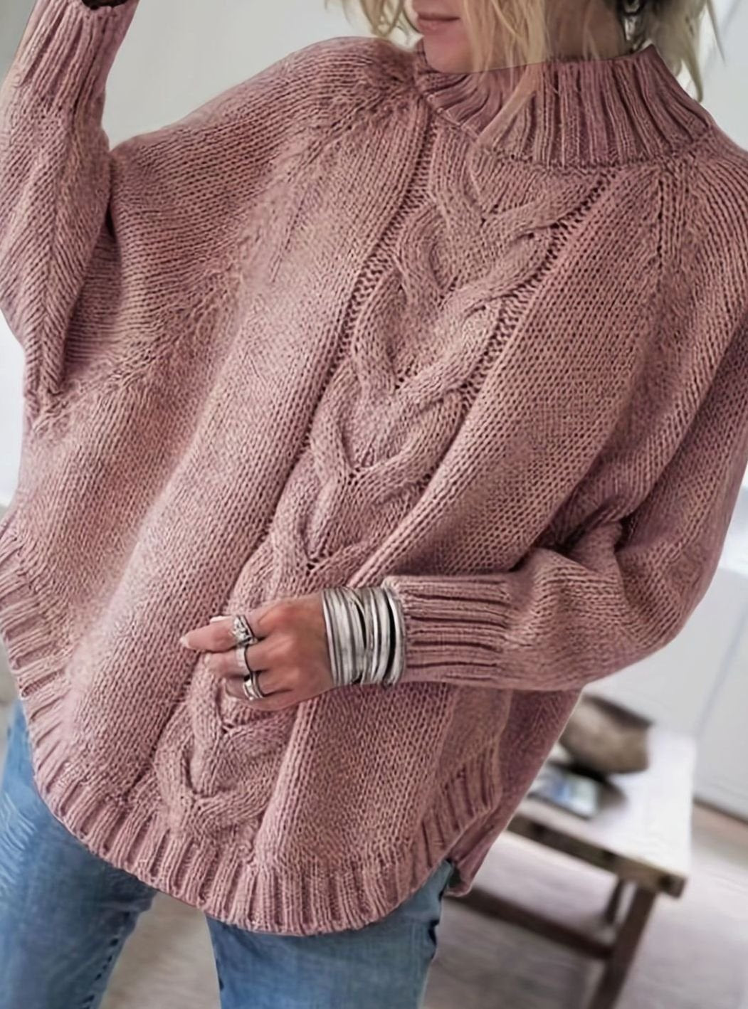 Olivia | Pull oversized en tricot à col montant pour femmes