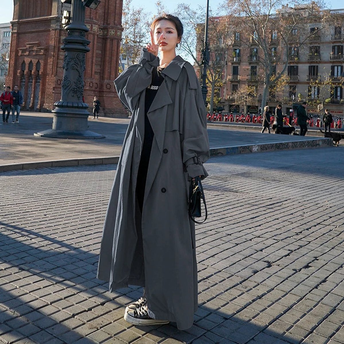 Evelyn | Manteau long en trench oversize à double boutonnage pour femmes