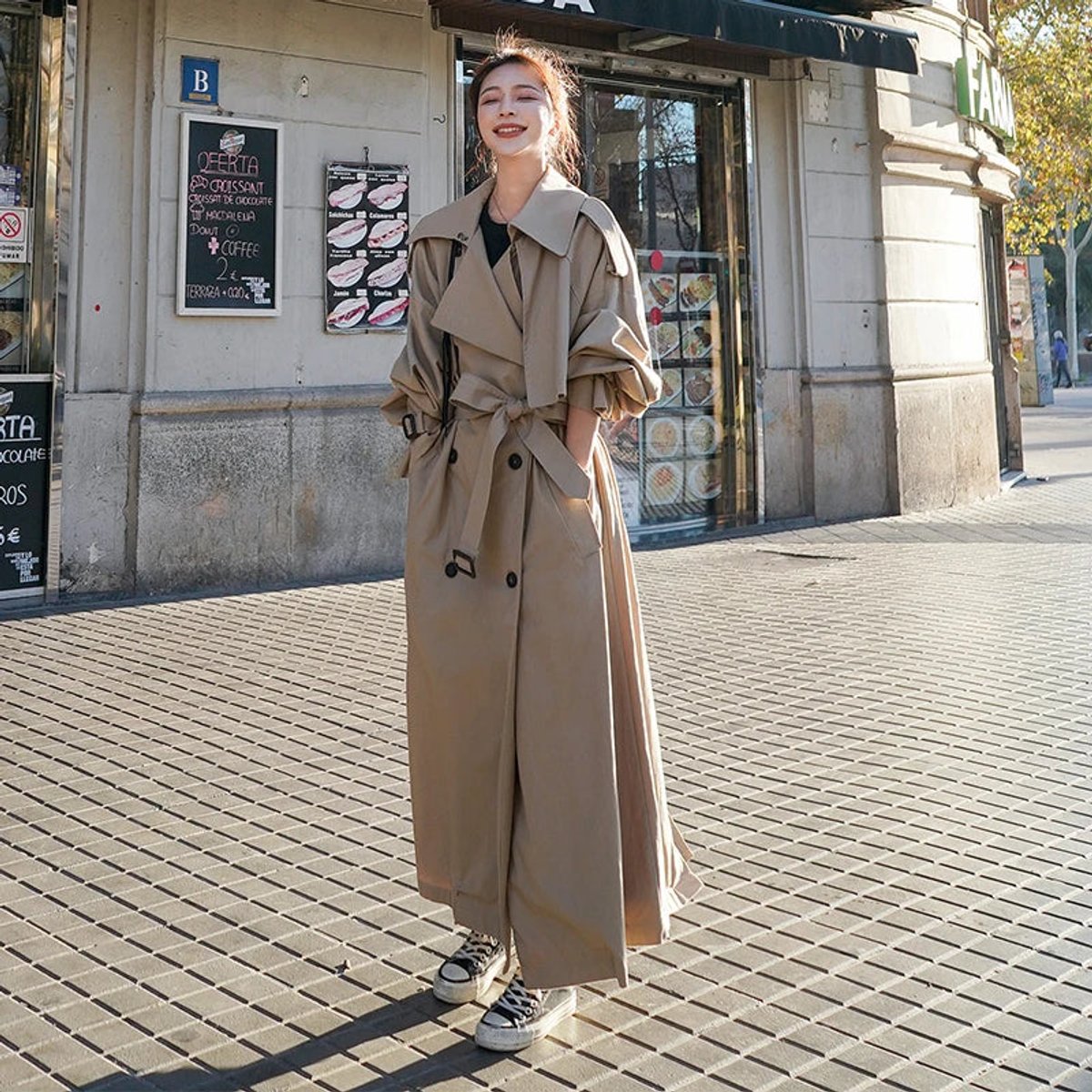 Evelyn | Manteau long trench oversize à double boutonnage pour femmes