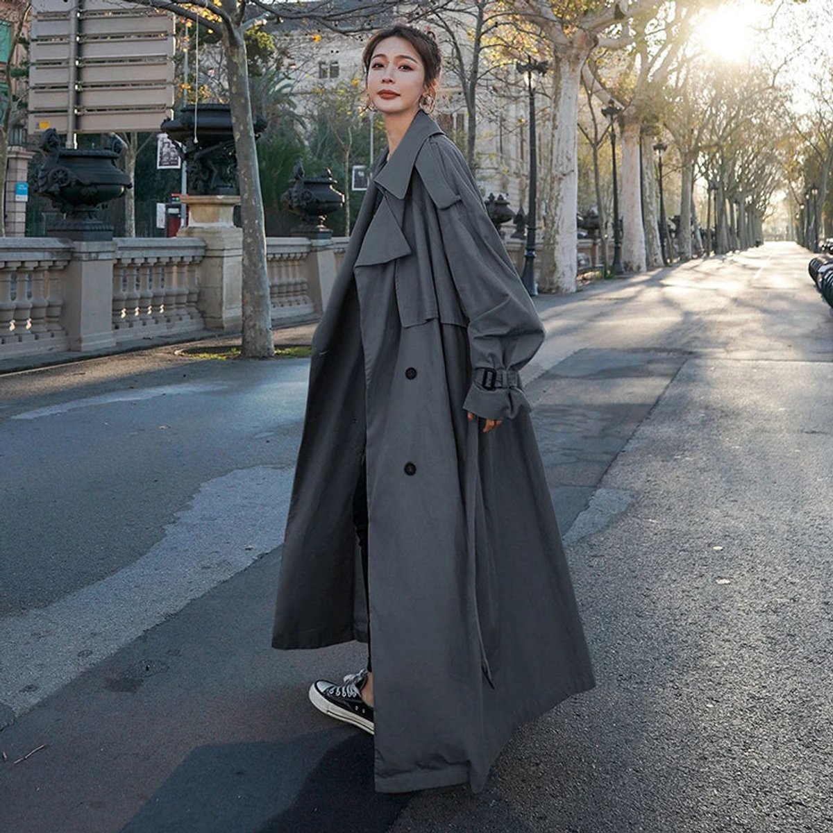Evelyn | Manteau long en trench oversize à double boutonnage pour femmes