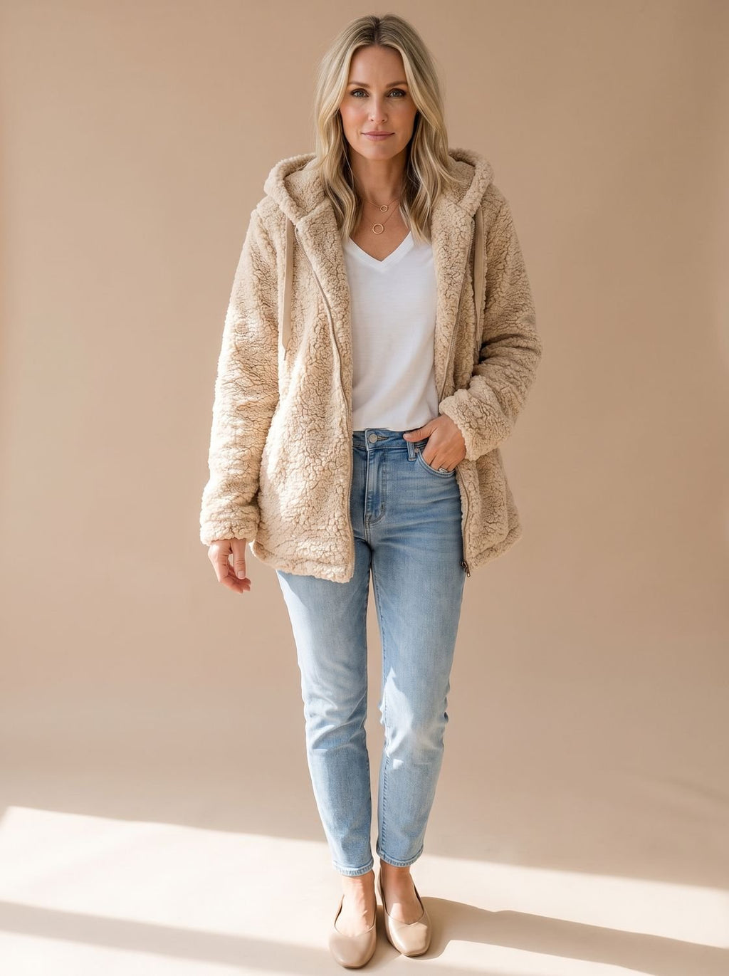 Evelyn | Manteau zippé en polaire teddy oversized pour femmes