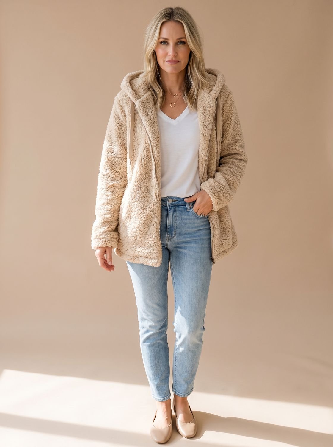Evelyn | Manteau zippé en polaire teddy oversized pour femmes