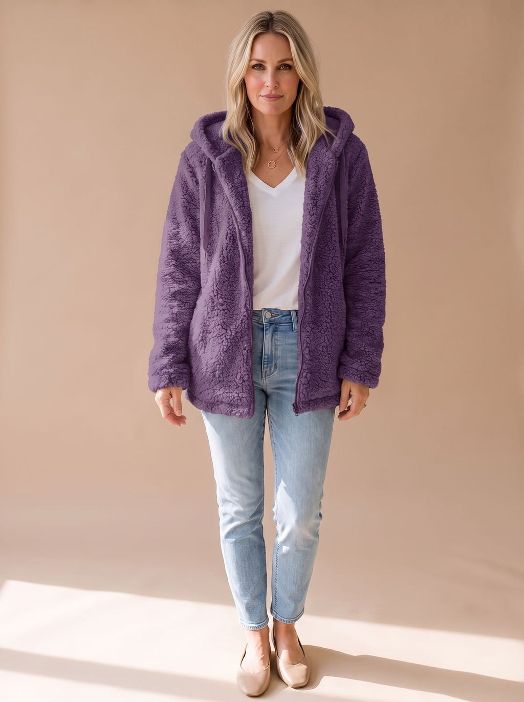 Evelyn | Manteau zippé en polaire teddy oversized pour femmes