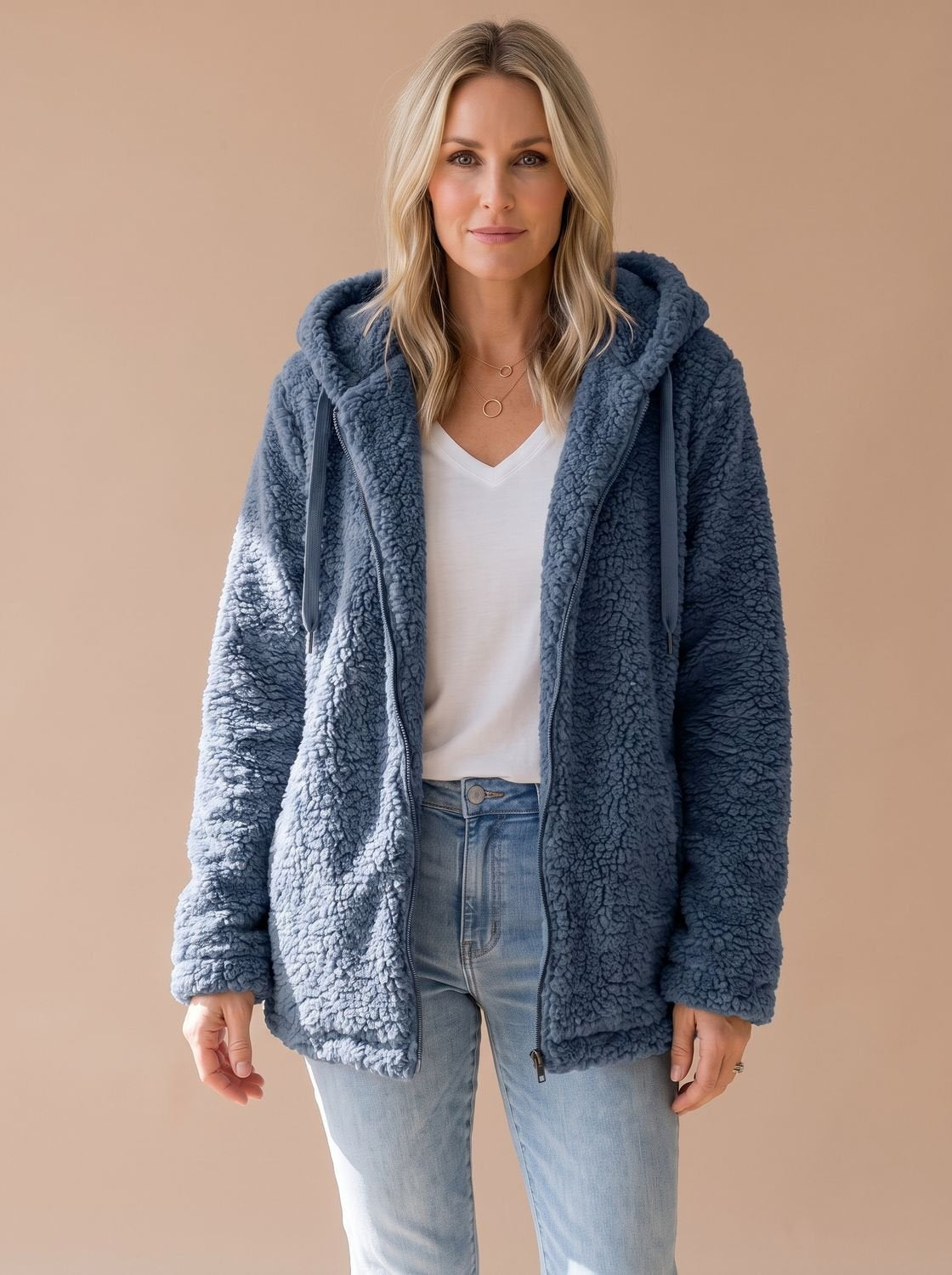Evelyn | Manteau zippé en polaire teddy oversized pour femmes