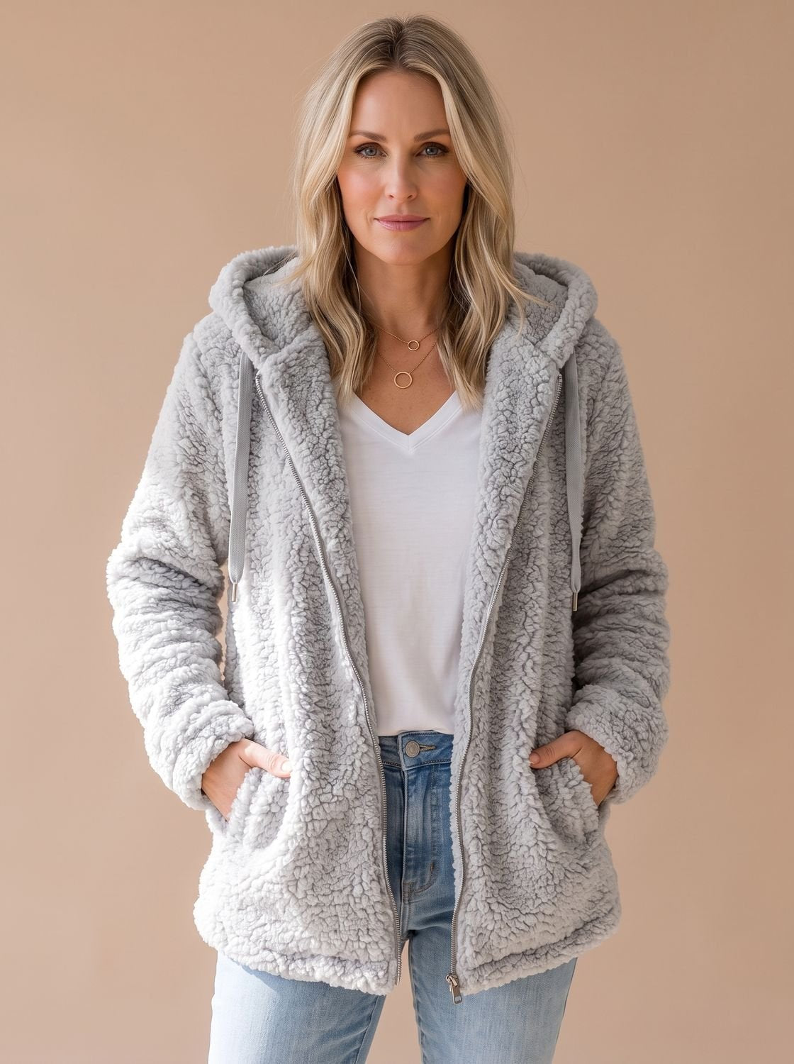 Evelyn | Manteau zippé en polaire teddy oversized pour femmes