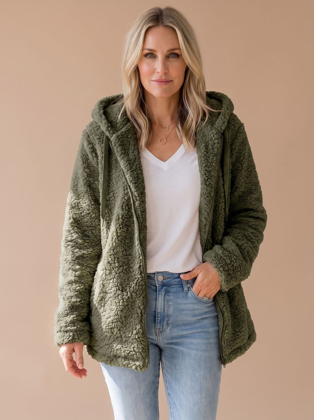 Evelyn | Manteau zippé en polaire teddy oversized pour femmes