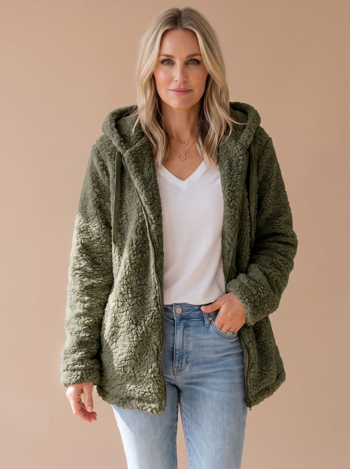 Evelyn | Manteau zippé en polaire teddy oversized pour femmes