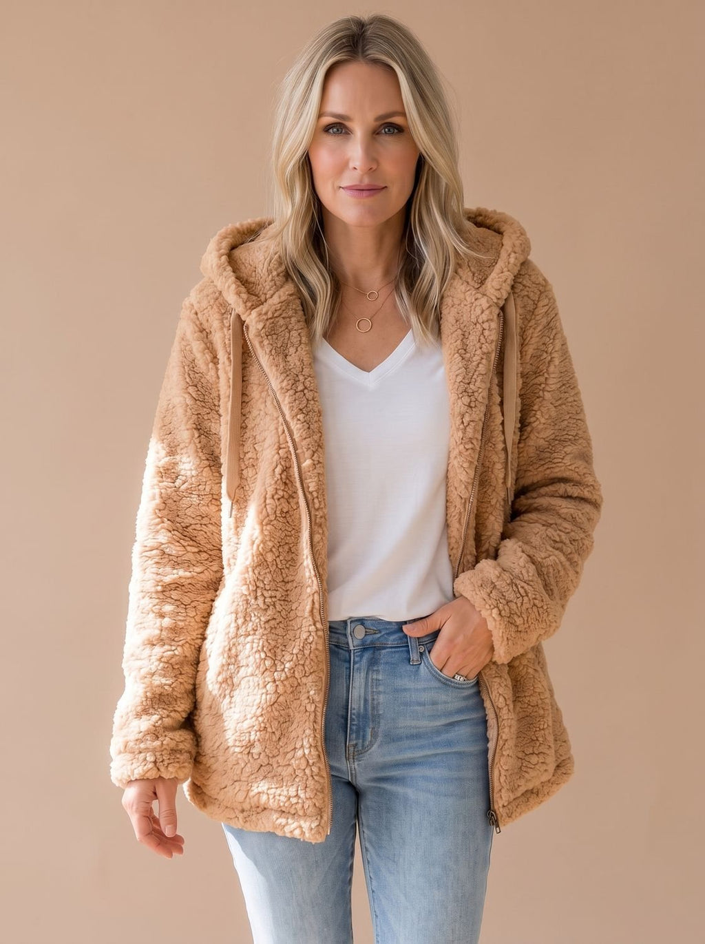 Evelyn | Manteau zippé en polaire teddy oversized pour femmes