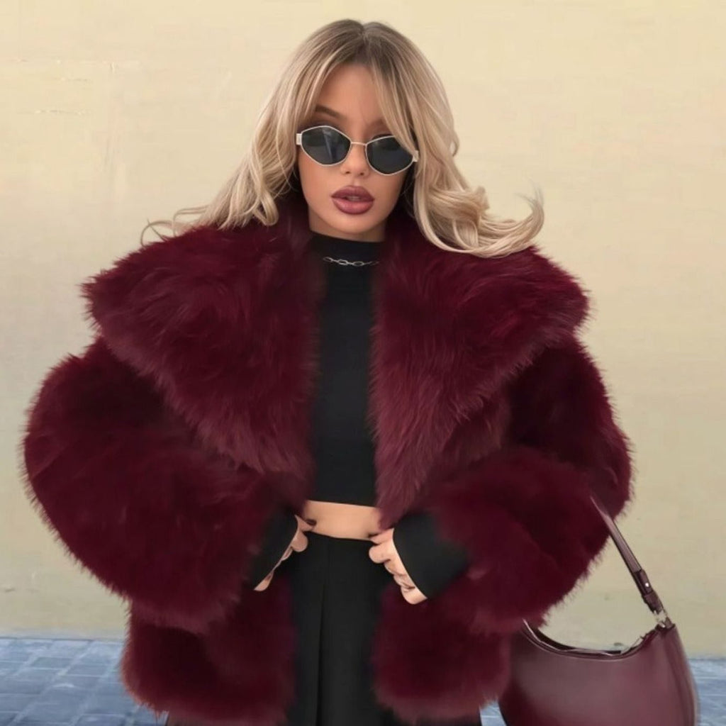 Eleanor | Manteau court en fausse fourrure avec col à revers oversize pour femmes