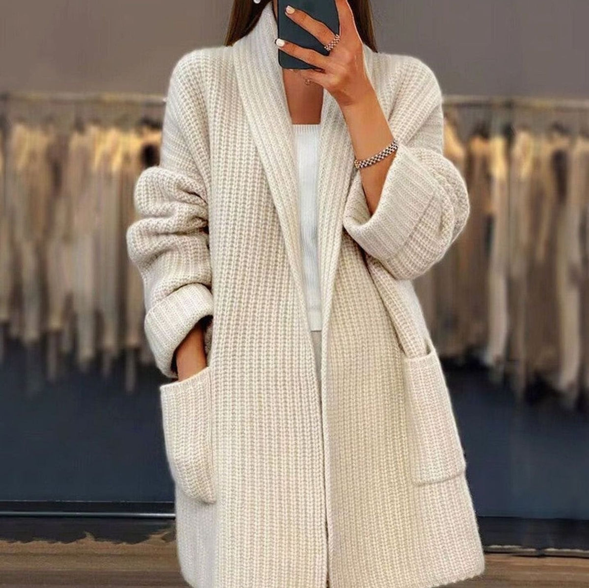 Layla | Cardigan long en tricot oversized pour femmes avec poches