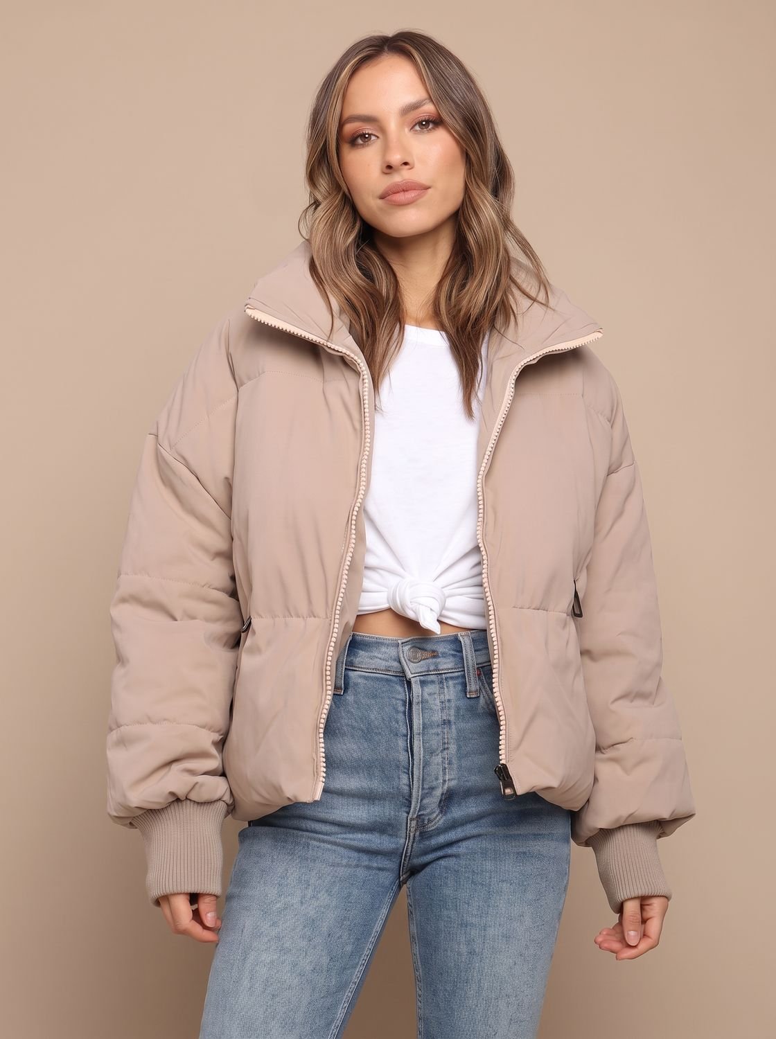 Grace | Veste Puffer Oversized Femme avec Col Montant et Poignets Côtelés