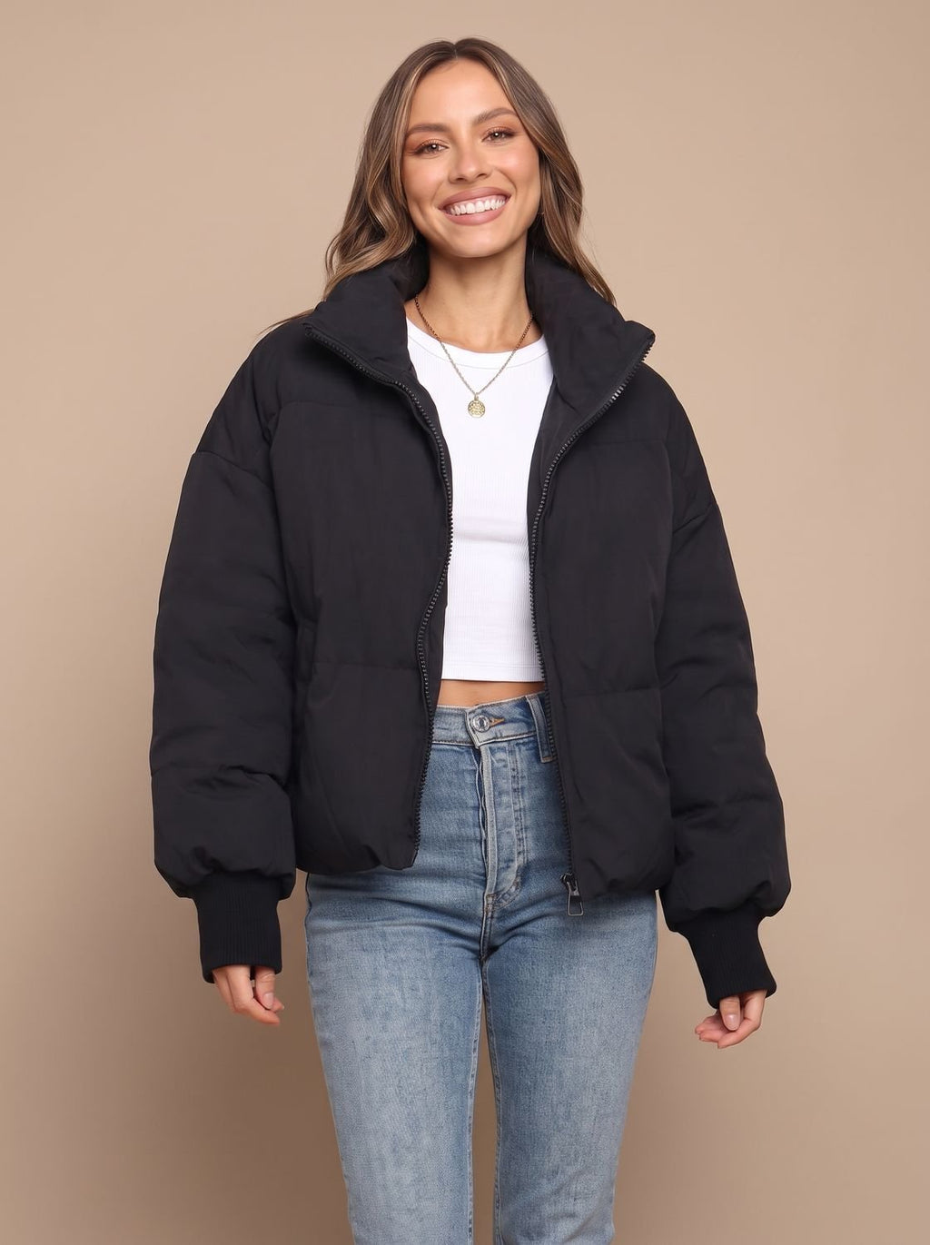 Grace | Veste Puffer Oversized Femme avec Col Montant et Poignets Côtelés
