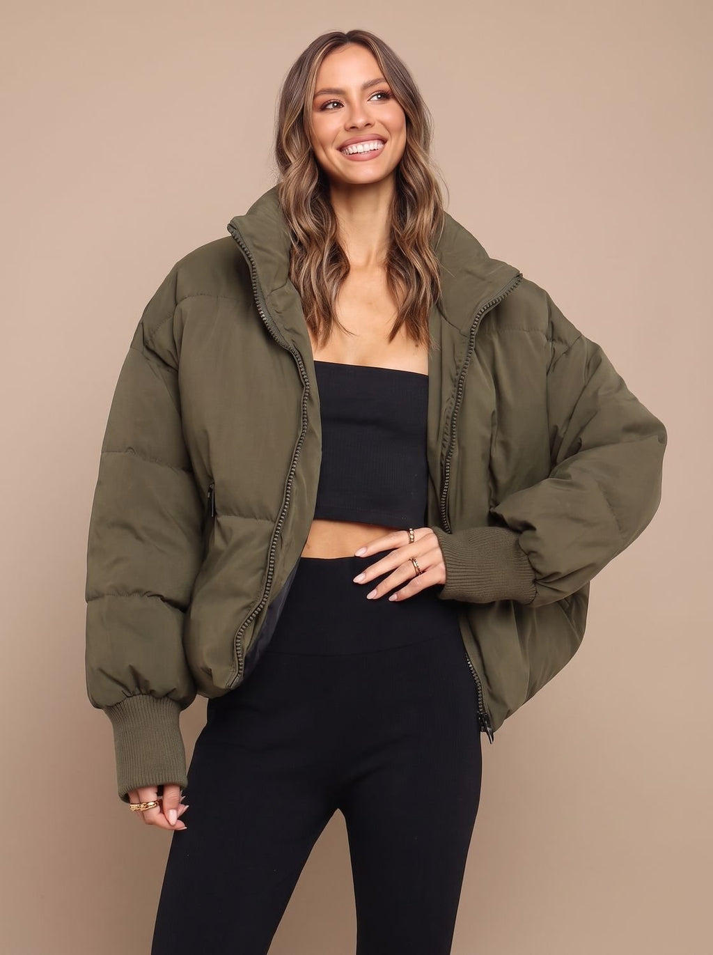 Grace | Veste Puffer Oversized Femme avec Col Montant et Poignets Côtelés