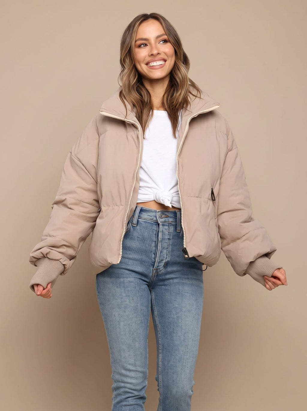 Grace | Veste Puffer Oversized Femme avec Col Montant et Poignets Côtelés
