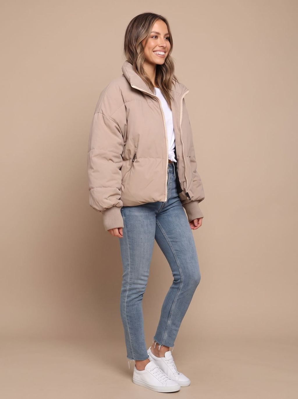 Grace | Veste Puffer Oversized Femme avec Col Montant et Poignets Côtelés