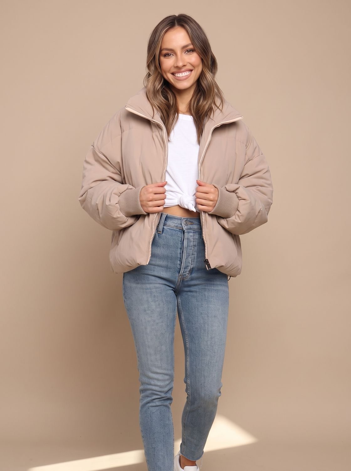 Grace | Veste Puffer Oversized Femme avec Col Montant et Poignets Côtelés
