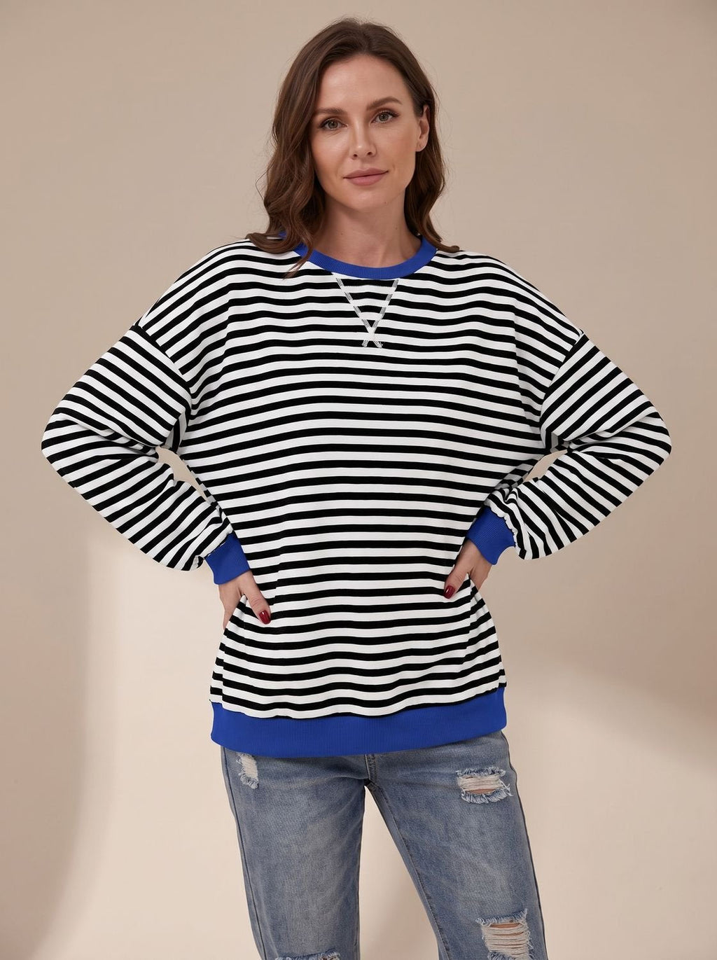 Penelope | Sweat-shirt rétro oversized à rayures pour femmes