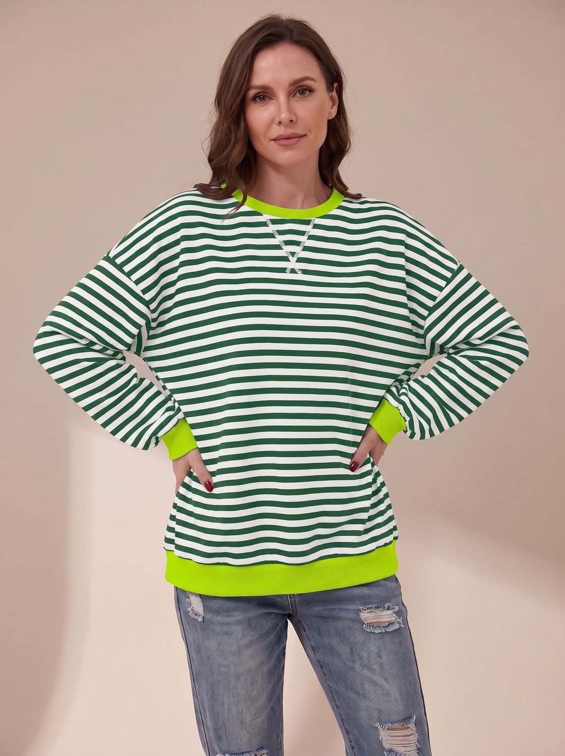 Penelope | Sweat-shirt rétro oversized à rayures pour femmes