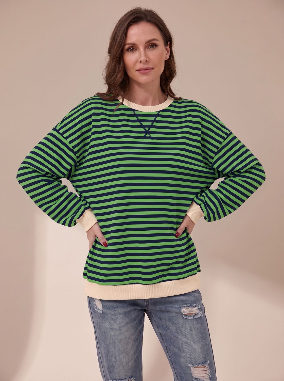 Penelope | Sweat-shirt rétro oversized à rayures pour femmes