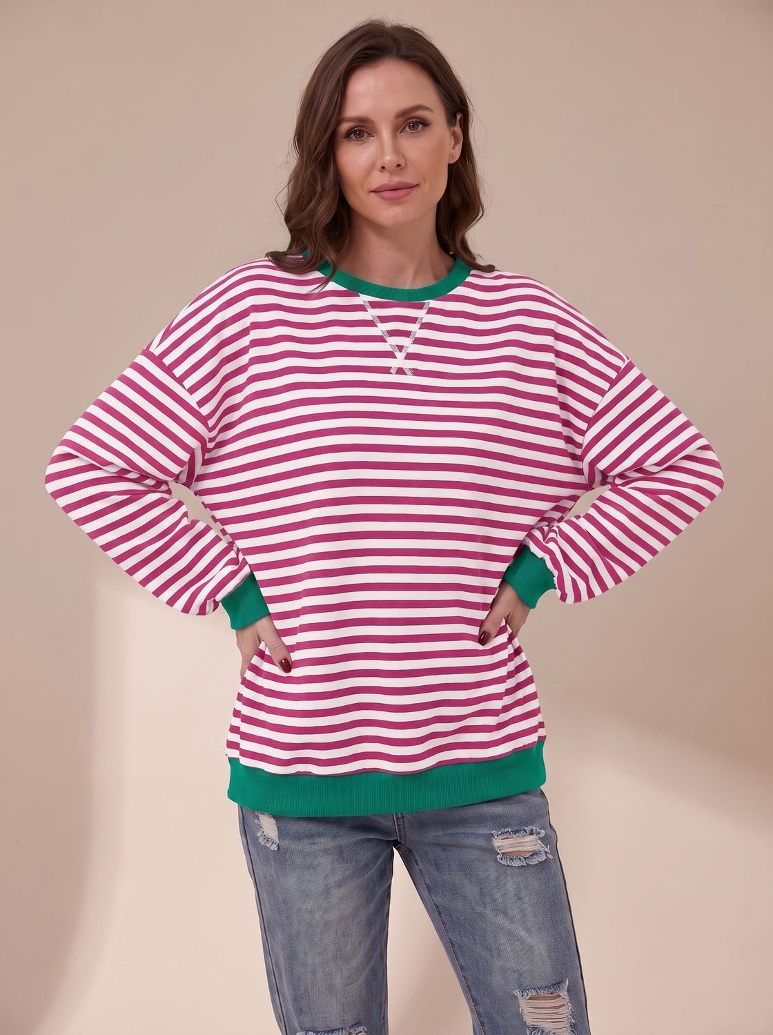 Penelope | Sweat-shirt rétro oversized à rayures pour femmes