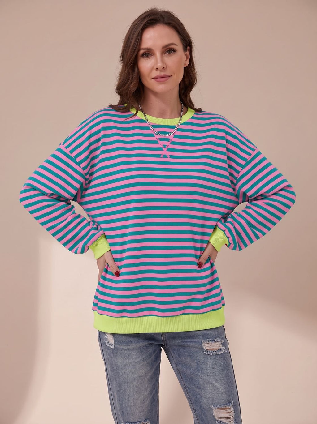 Penelope | Sweat-shirt rétro oversized à rayures pour femmes