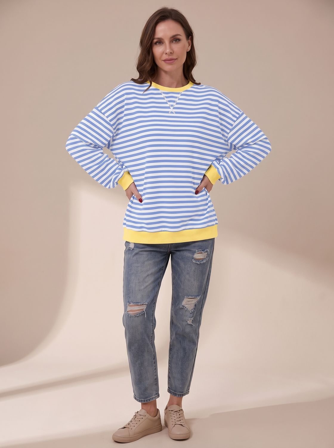 Penelope | Sweat-shirt rétro oversized à rayures pour femmes