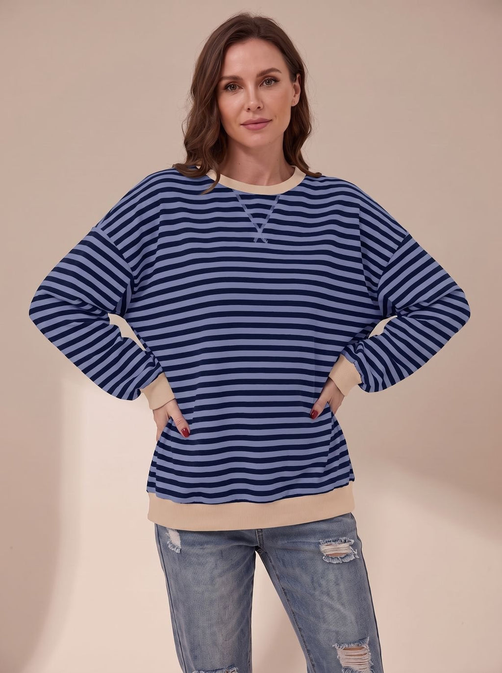 Penelope | Sweat-shirt rétro oversized à rayures pour femmes