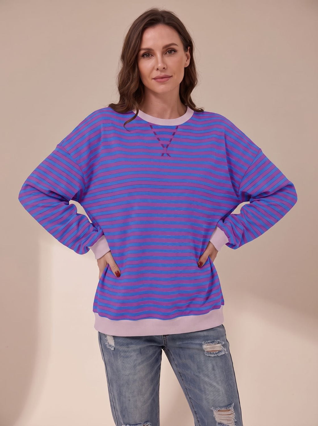 Penelope | Sweat-shirt rétro oversized à rayures pour femmes