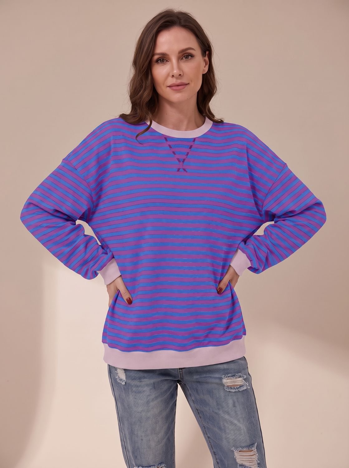 Penelope | Sweat-shirt rétro oversized à rayures pour femmes