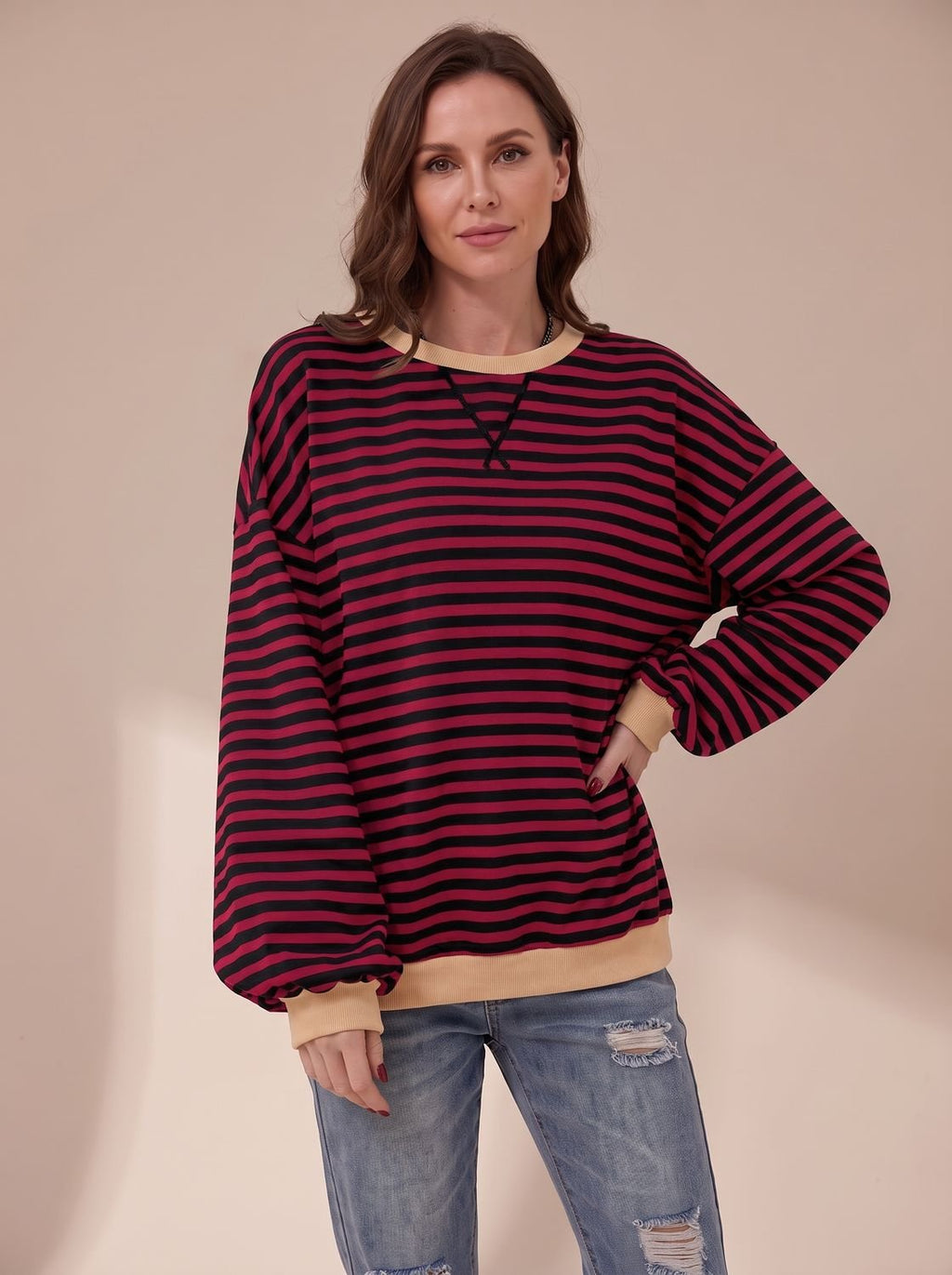 Penelope | Sweat-shirt rétro oversized à rayures pour femmes