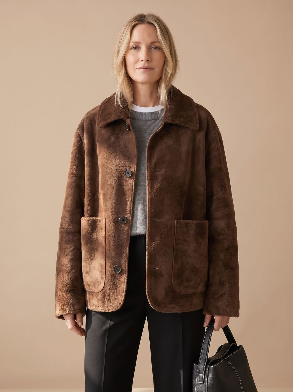 Emma | Veste Teddy Oversize à Boutons avec Poches Patche