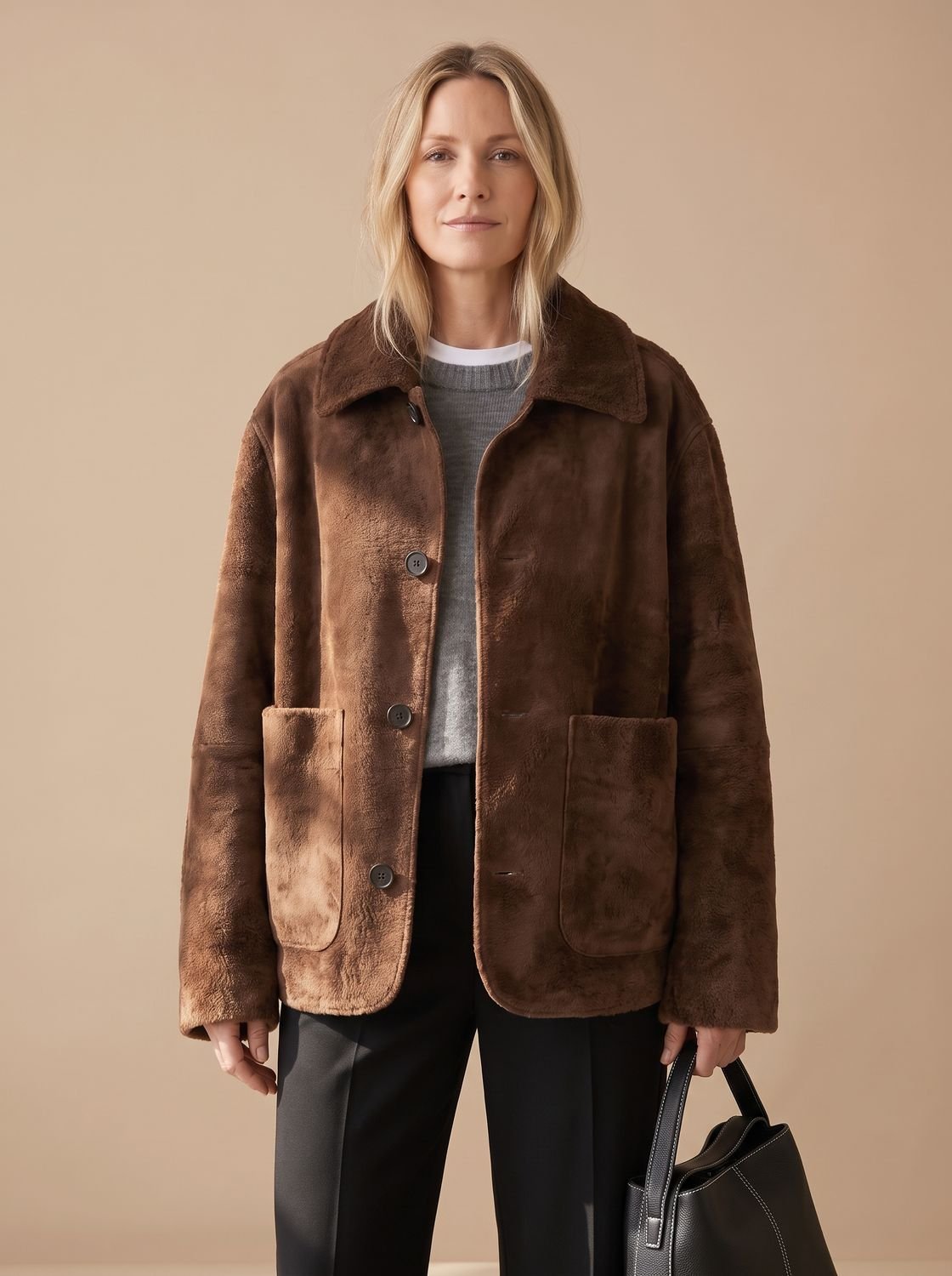 Emma | Veste Teddy Oversize à Boutons avec Poches Patche