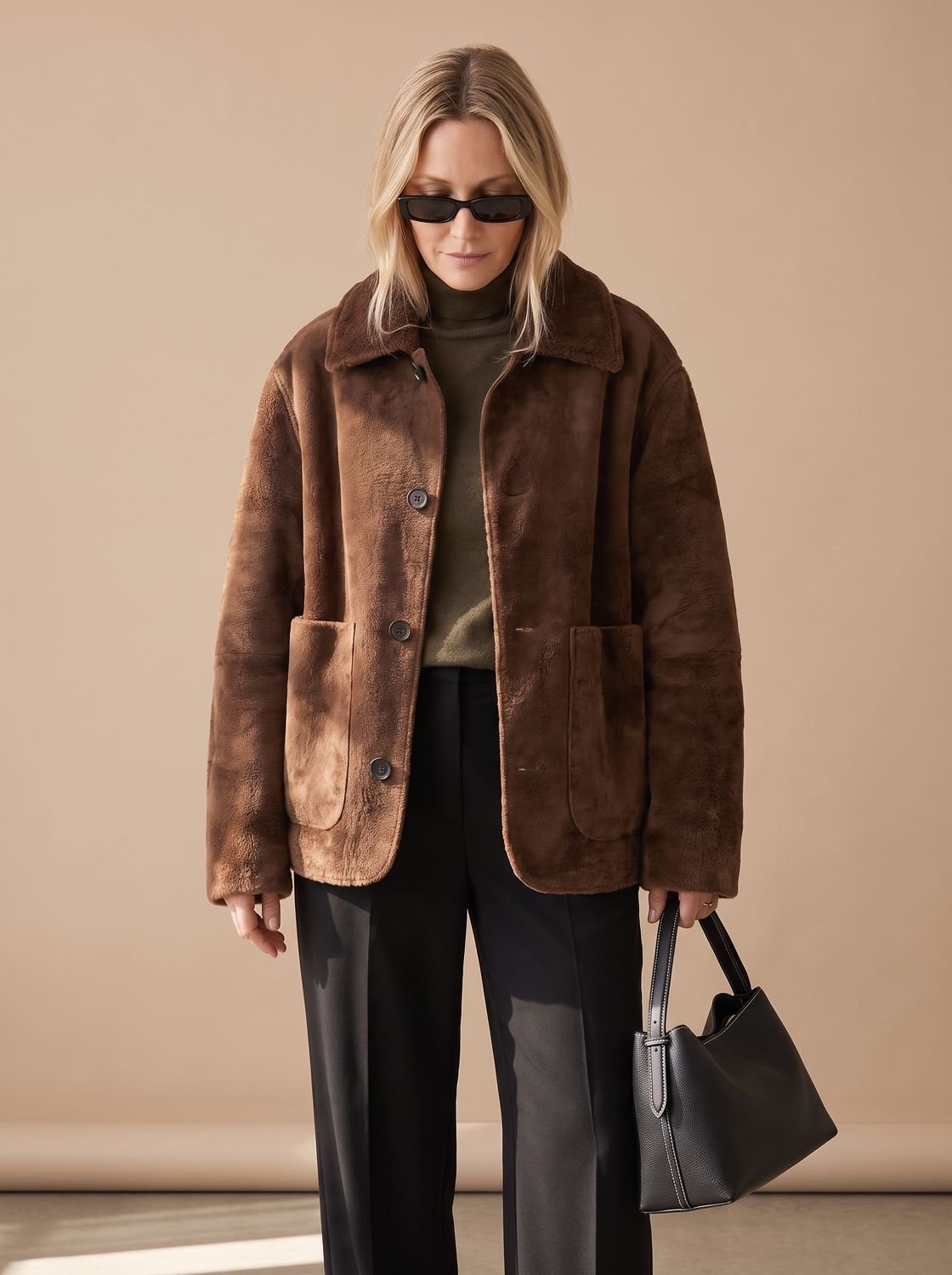 Emma | Veste Teddy Oversize à Boutons avec Poches Patche