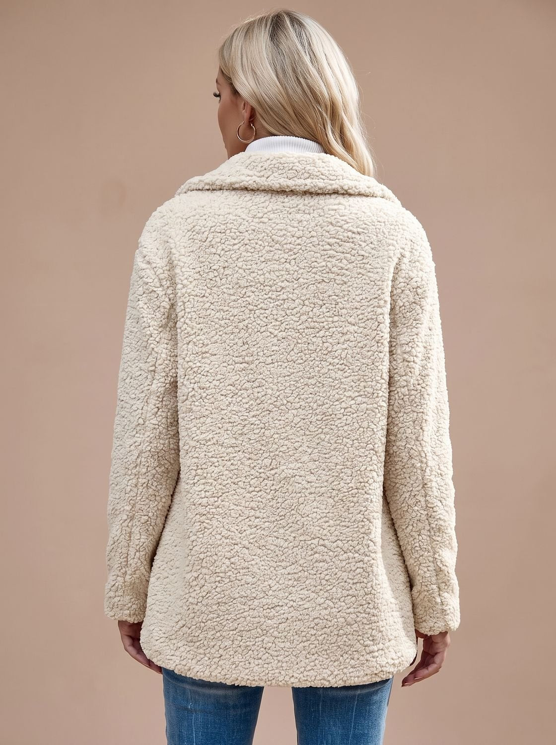 Layla | Veste Teddy Oversize Femme à Double Boutonnage et Revers Notché