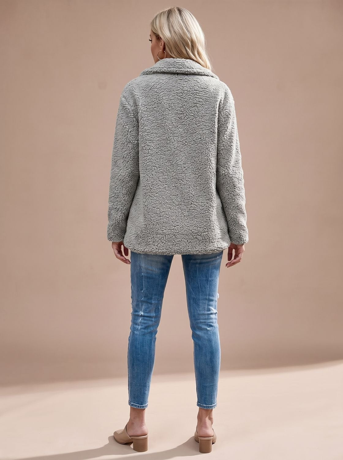 Layla | Veste Teddy Oversize Femme à Double Boutonnage et Revers Notché