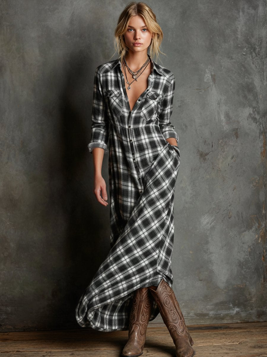 Emma | Robes Formelles Maxi Chemise en Flanelle à Carreaux pour Femmes