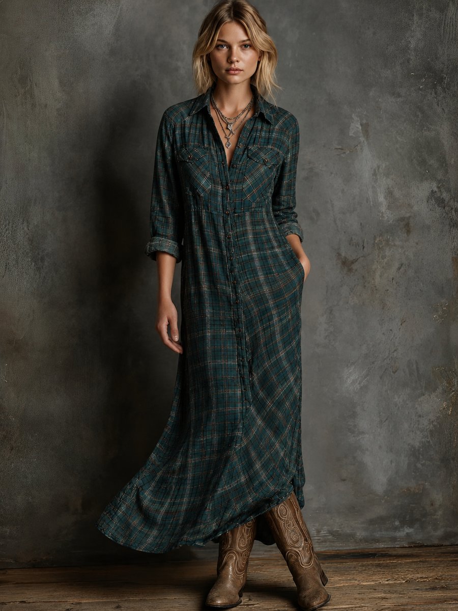 Emma | Robes Formelles Maxi Chemise en Flanelle à Carreaux pour Femmes