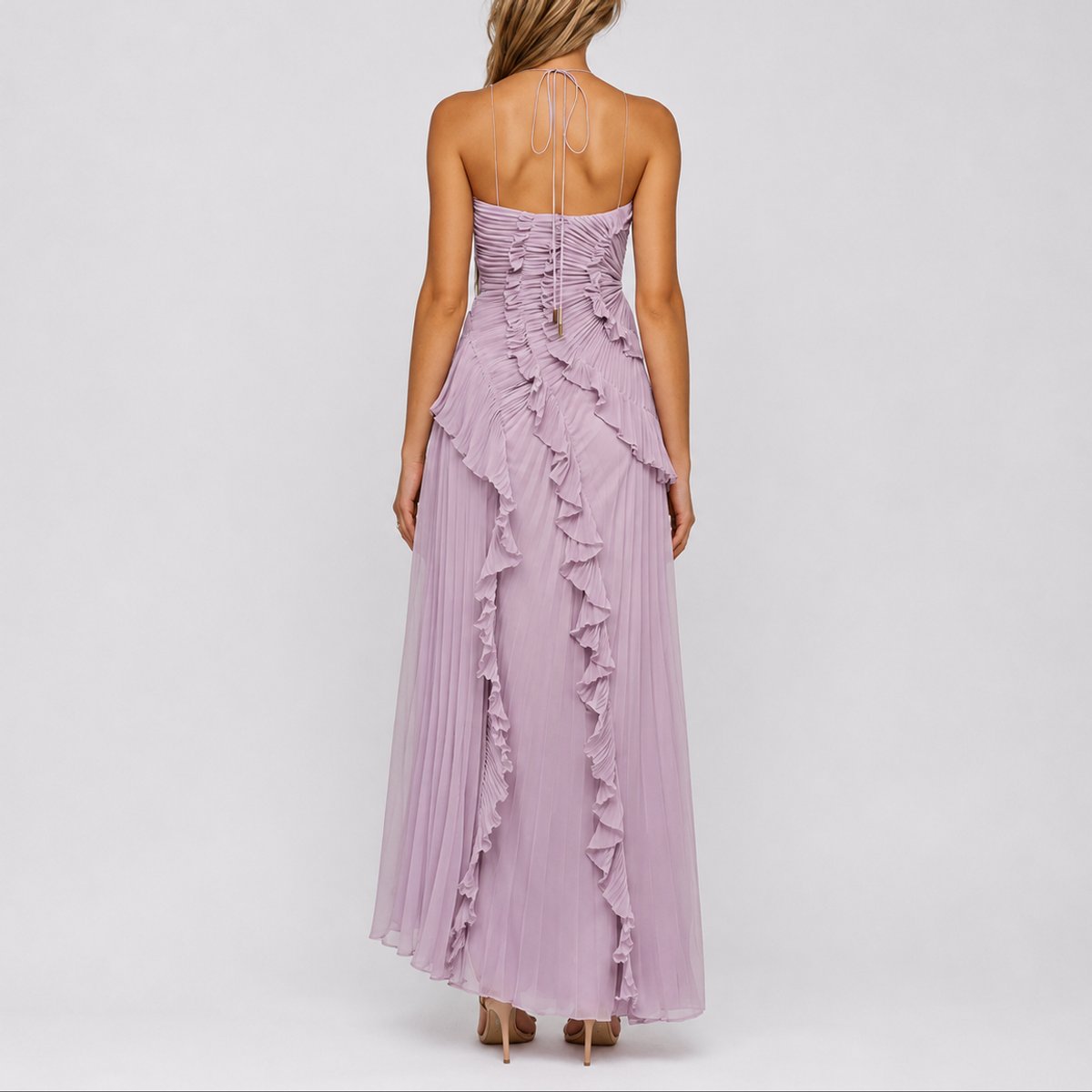 Mia | Robe Maxi à Volants Plissés pour Femmes, Halter, Invité de Mariage Automne