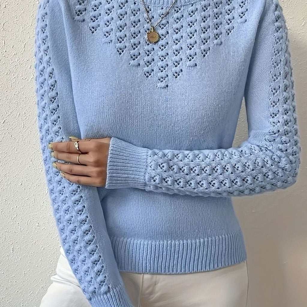 Layla | Pull à col rond en tricot pointelle pour femmes à manches longues