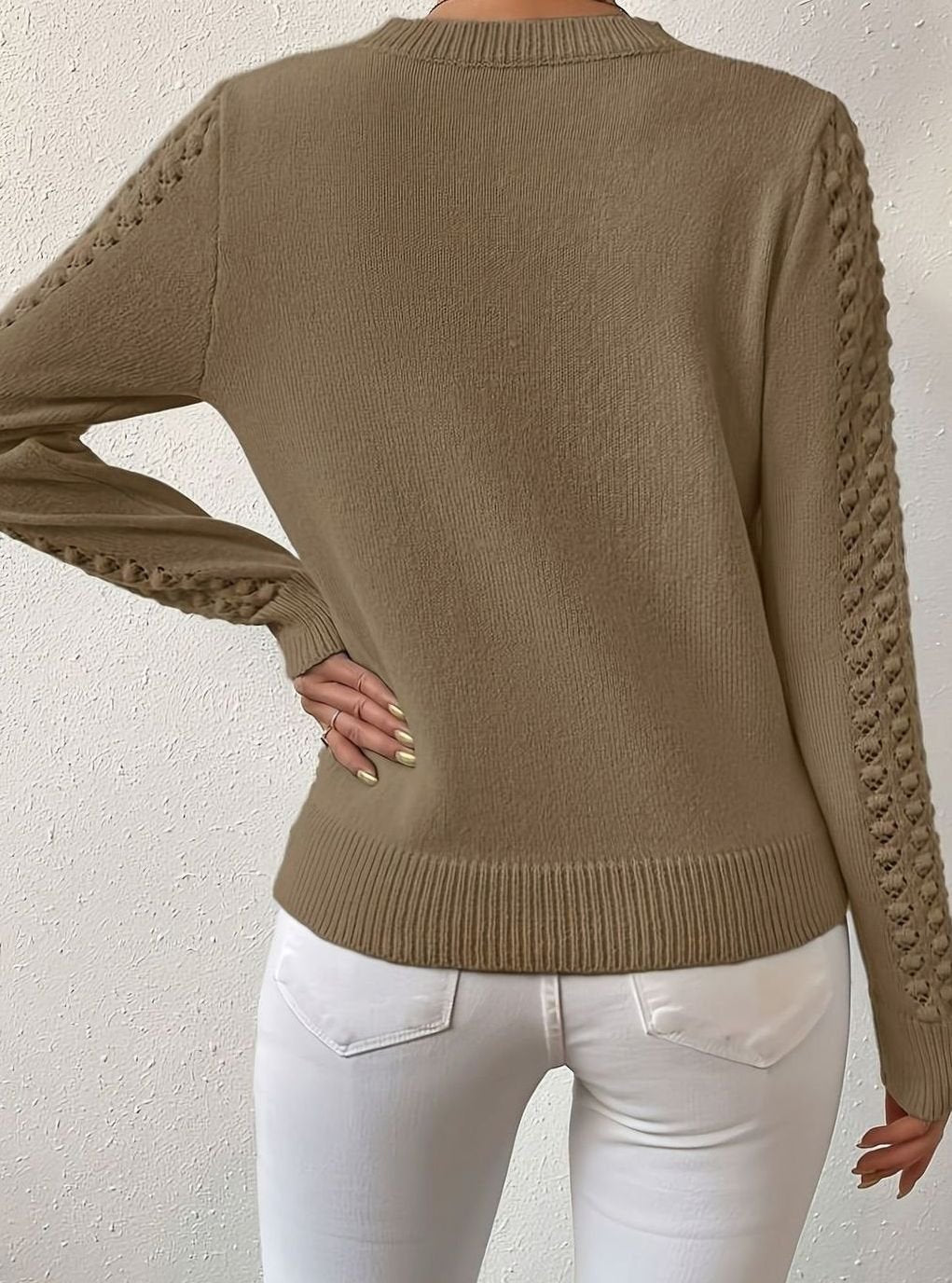 Layla | Pull à col rond en tricot pointelle pour femmes à manches longues