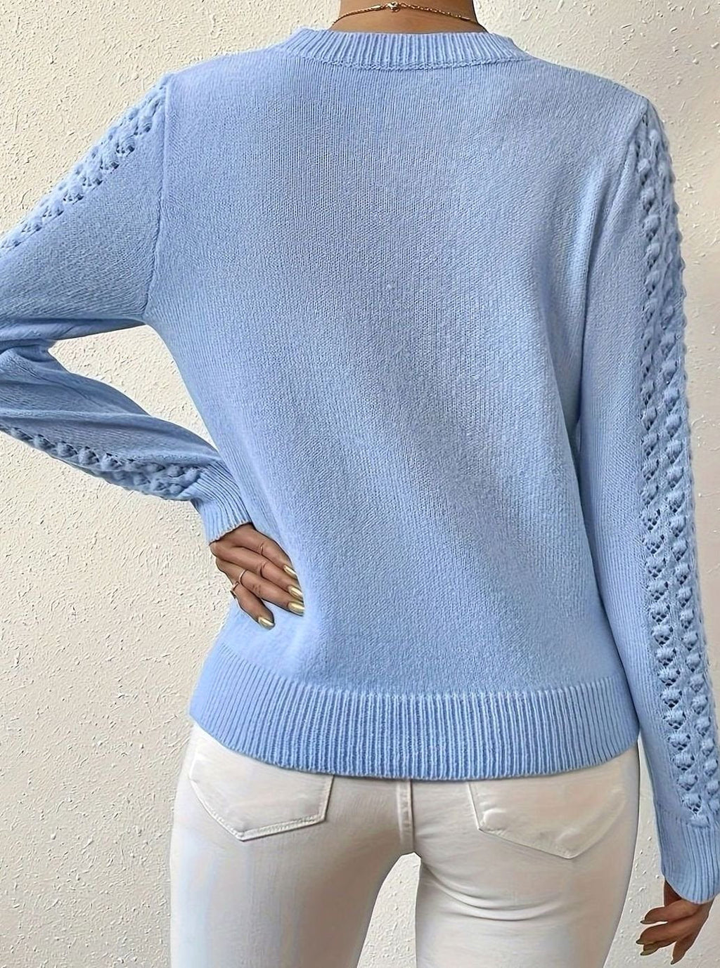 Layla | Pull à col rond en tricot pointelle pour femmes à manches longues