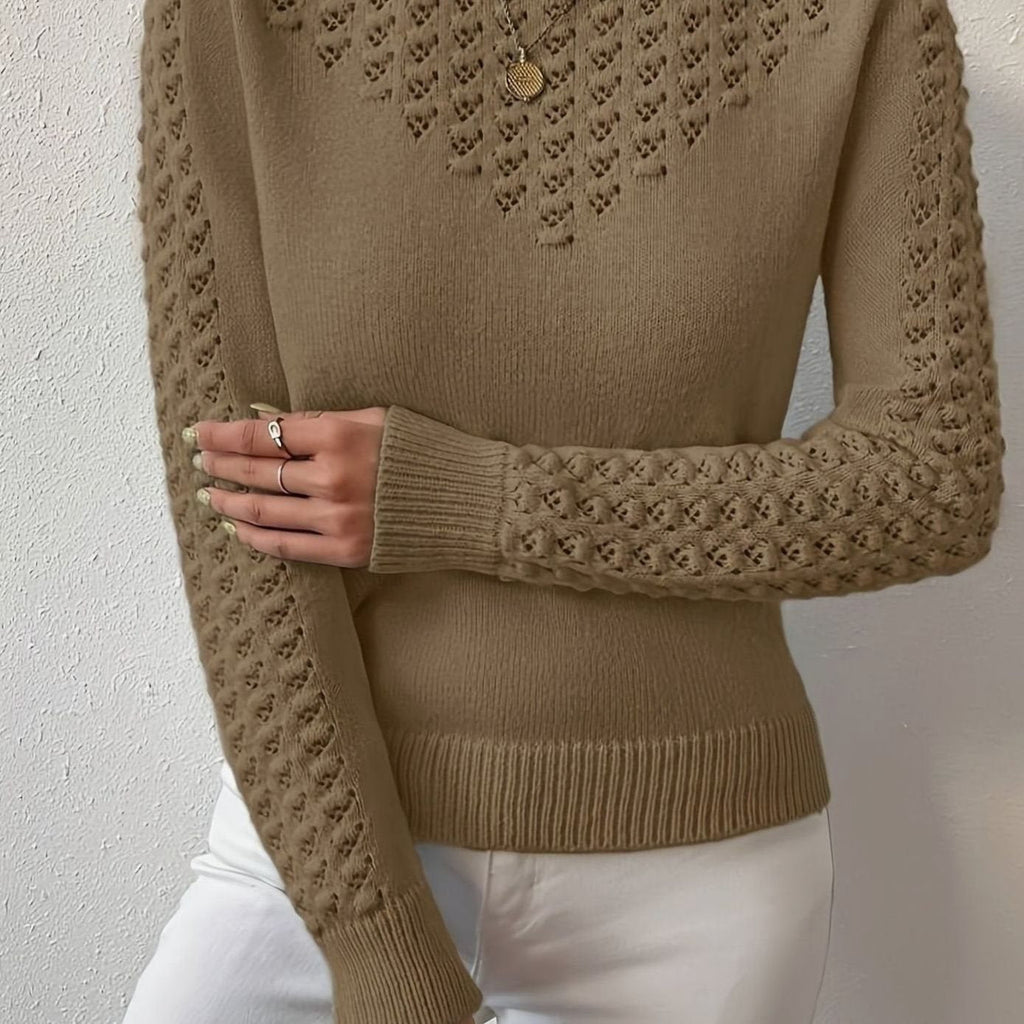 Layla | Pull à col rond en tricot pointelle pour femmes à manches longues