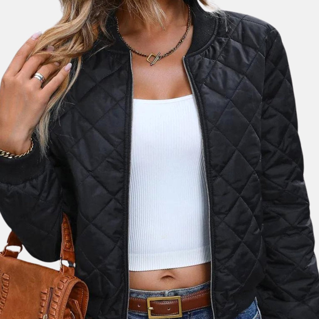 Olivia | Veste Bomber Cropped Matelassée à Côtés en Diamant pour Femmes