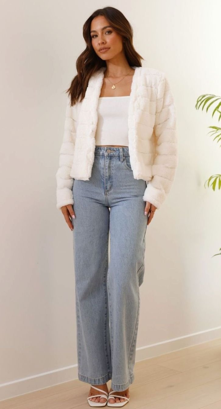 Camila | Veste de soirée en fausse fourrure matelassée pour femmes, courte et à l'avant ouvert
