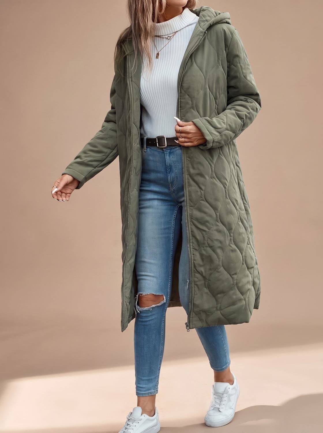 Madison | Veste matelassée à capuche pour femmes, manteau long zippé
