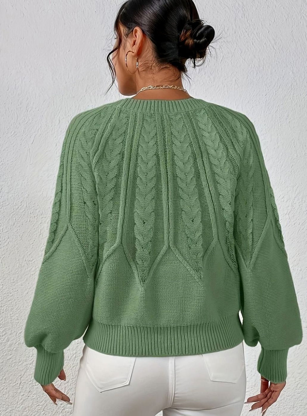 Sophia | Pull à manches lanternes en tricot torsadé pour femmes