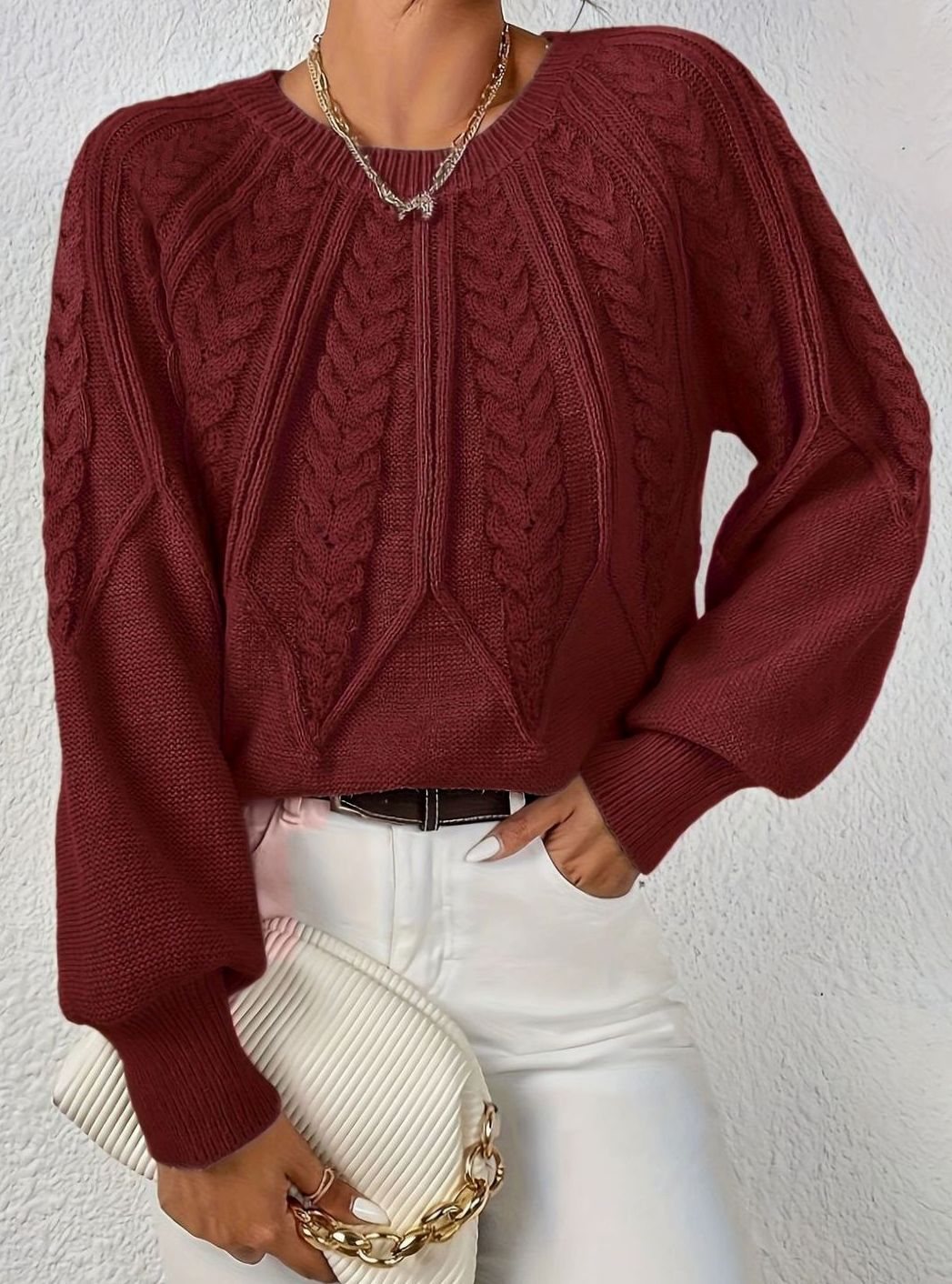 Sophia | Pull à manches lanternes en tricot torsadé pour femmes