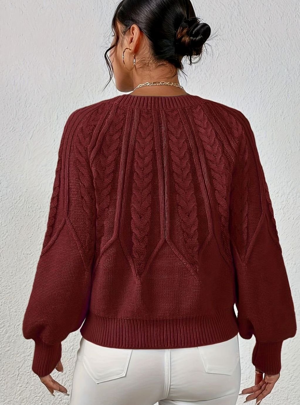 Sophia | Pull à manches lanternes en tricot torsadé pour femmes