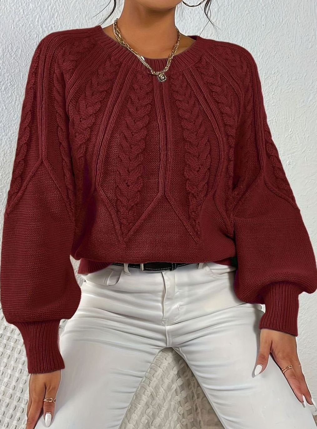 Sophia | Pull à manches lanternes en tricot torsadé pour femmes
